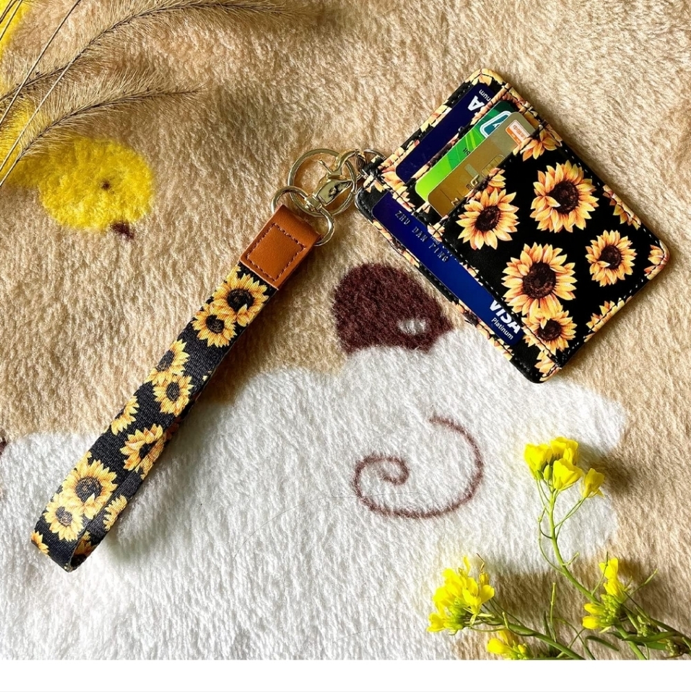 Sunflower Print Card Holder with Wrist Strap
